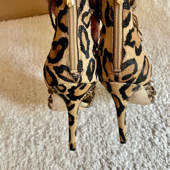 Sam Edelman Fringed Strappy Gladiator Style Leopard Cage Heels sz 7.5 - Picture 8 of 8